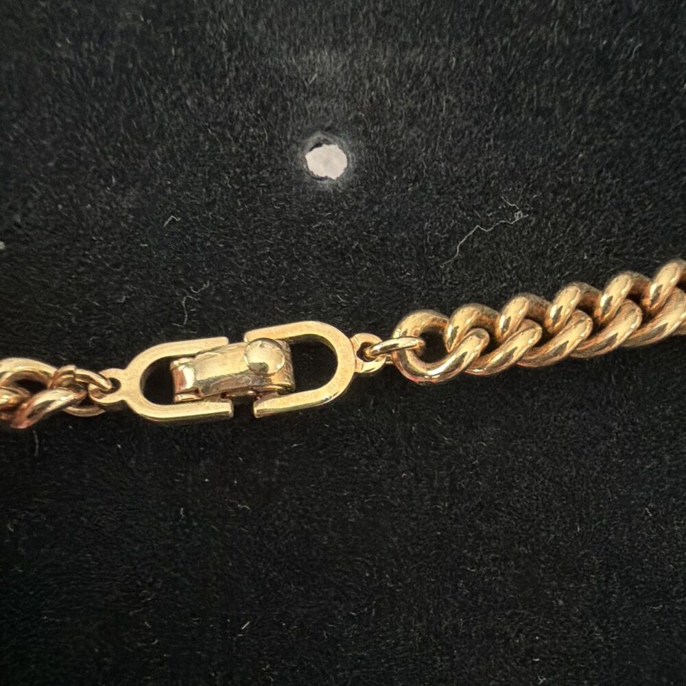 ⁠Vintage Christian Dior Gold Tone Chunky Curb Chain Interlocking Link Necklace View 6